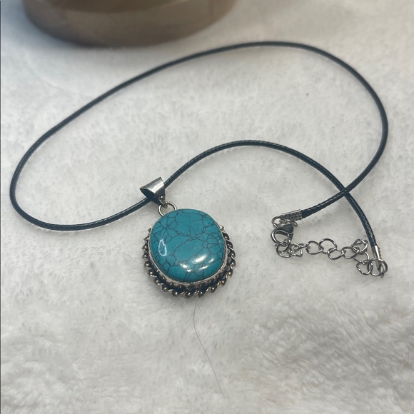 Simulated Turquoise Pendant Necklace - Picture 3 of 8